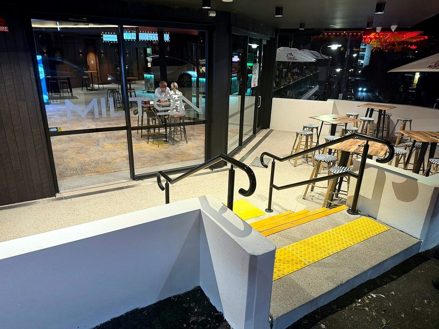 Outdoor dining slab, steps and ramp at The Milton