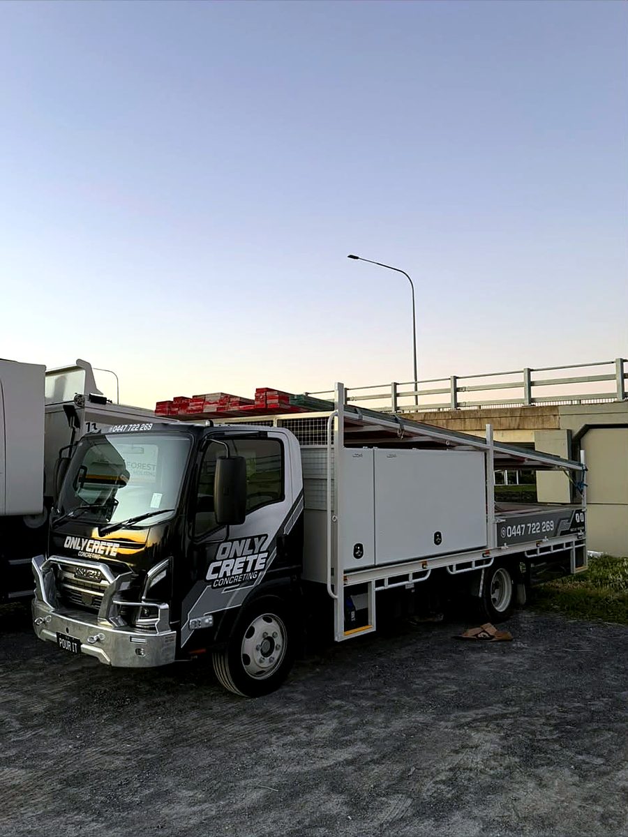 The OnlyCrete truck loaded with formwork at the end of a day